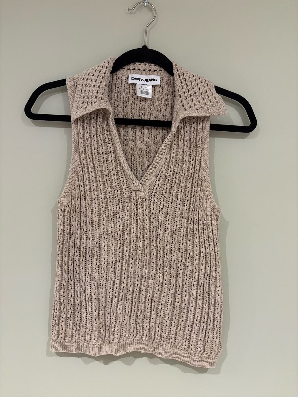 DKNY Jeans Beige Open V Knit Polo Tank